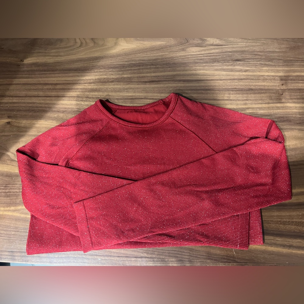 Athleta Girl Red Long Sleeve Shimmer Top